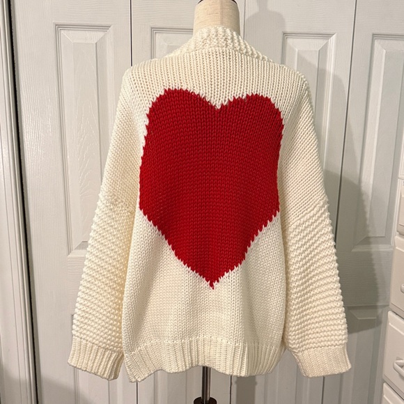 entro Sweaters - Entro Cream Cardigan with Red Heart on the back Sz L